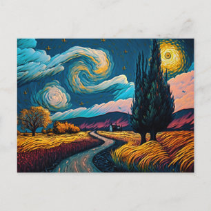 Cartão Postal Paisagem Colorida no Estilo Van Gogh Céu Pacífico