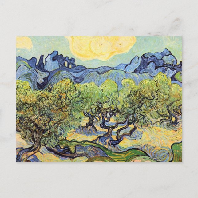 Cartão Postal Paisagem com as oliveiras por Vincent van Gogh (Frente)