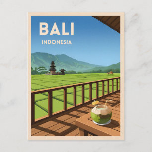 Cartão Postal Paisagem com Bali Viagens vintage na Indonésia