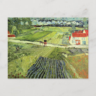 Cartão Postal Paisagem com Carruagem e Trem