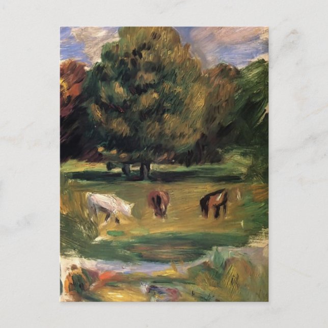 Cartão Postal Paisagem com Cavalos por Pierre-Auguste Renoir (Frente)
