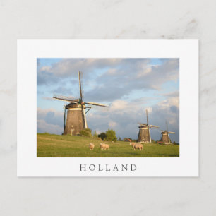 Cartão Postal Paisagem com moinhos de vento e ovinos