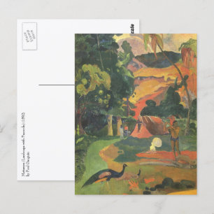 Cartão Postal Paisagem com Peacocks por Paul Gauguin