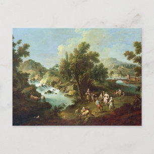 Cartão Postal Paisagem com rio e camponeses dançantes (petróleo