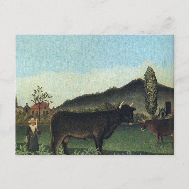 Cartão Postal Paisagem com uma vaca de Henri Rousseau (Frente)