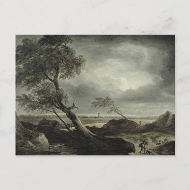 Cartão Postal Paisagem com Vila: Efeito de Tempestade (Frente)