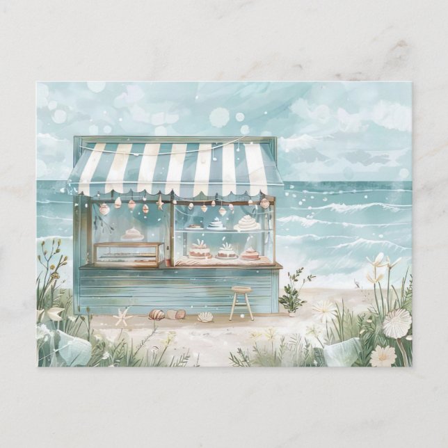 Cartão Postal paisagem costeira azul-clara e branca (Frente)