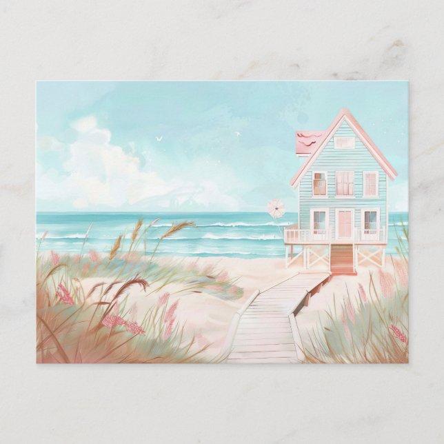 Cartão Postal paisagem costeira azul-clara e branca (Frente)