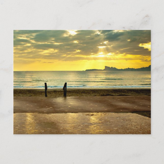 Cartão Postal Paisagem costeira azul e amarela (Frente)