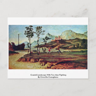 Cartão Postal Paisagem Costeira Com Dois Homens Lutando