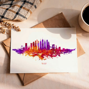Cartão Postal Paisagem da Cidade de Nova York Aquarela em Branco