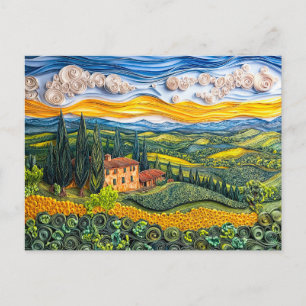 Cartão Postal Paisagem da Colina Toscana em Estilo Quilling