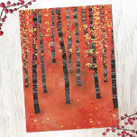 Cartão Postal Paisagem da Floresta de Árvore Birmanesa<br><div class="desc">Uma pintura paisagística moderna de uma floresta de pássaros ou aspinheiros no outono,  em tons ricos de vermelho,  laranja e amarelo.</div>