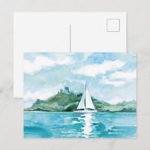Cartão Postal Paisagem da Natureza à Vela em Aquarela
