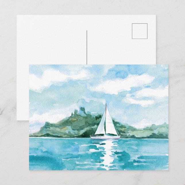 Cartão Postal Paisagem da Natureza à Vela em Aquarela (Frente/Verso)
