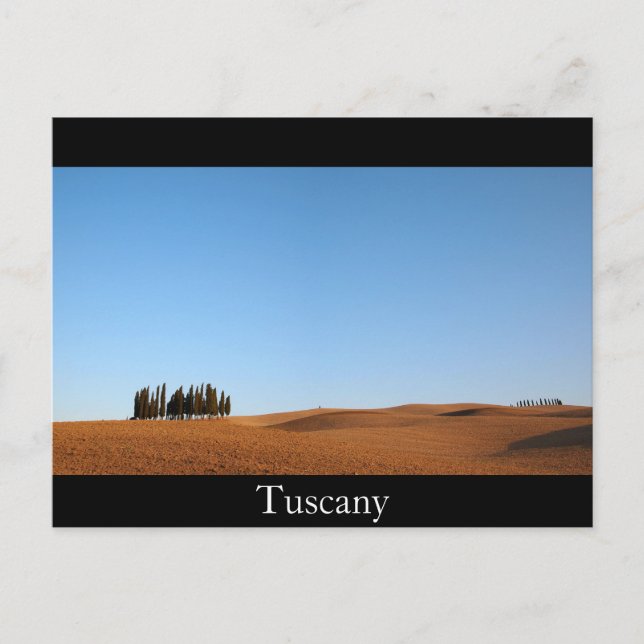Cartão Postal Paisagem da Toscana e ciprestes - postais negros (Frente)