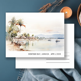 Cartão Postal Paisagem de aquarela da Baía de Montego Jamaica Vi