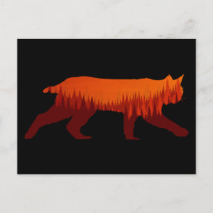 Cartão Postal Paisagem de Árvore Florestal Bobcat Lynx