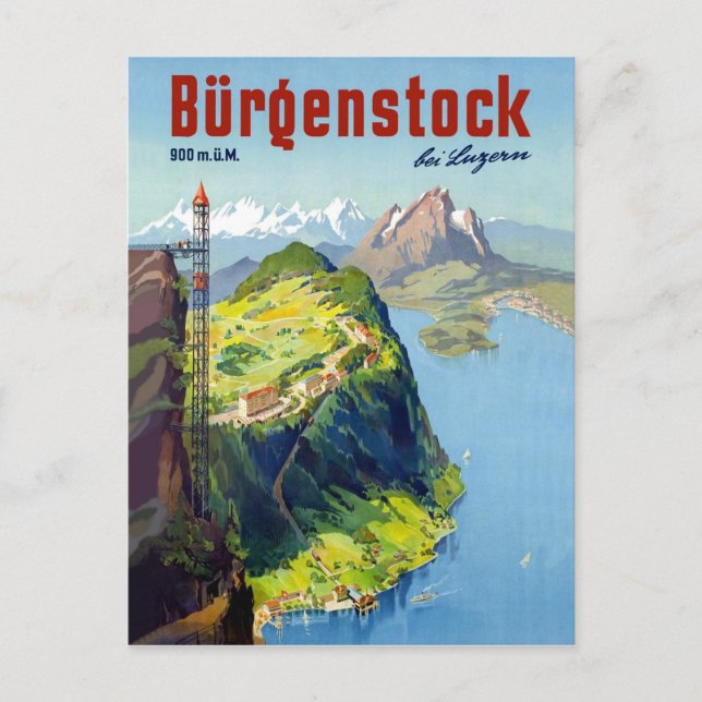 Cartão Postal Paisagem de Burgenstock, ponto de vista, Suiça (Frente)