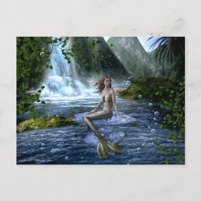 Cartão Postal Paisagem de Cascata Mermaid Fantasy (Frente)