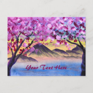 Cartão Postal Paisagem de Cherry Blossom Trees Lake Dusk
