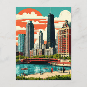 Cartão Postal Paisagem de Chicago e Viagem ao Lago Michigan