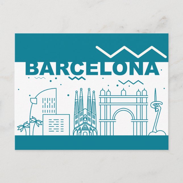 Cartão Postal Paisagem de Cidade do Skyline | Barcelona, Espanha (Frente)