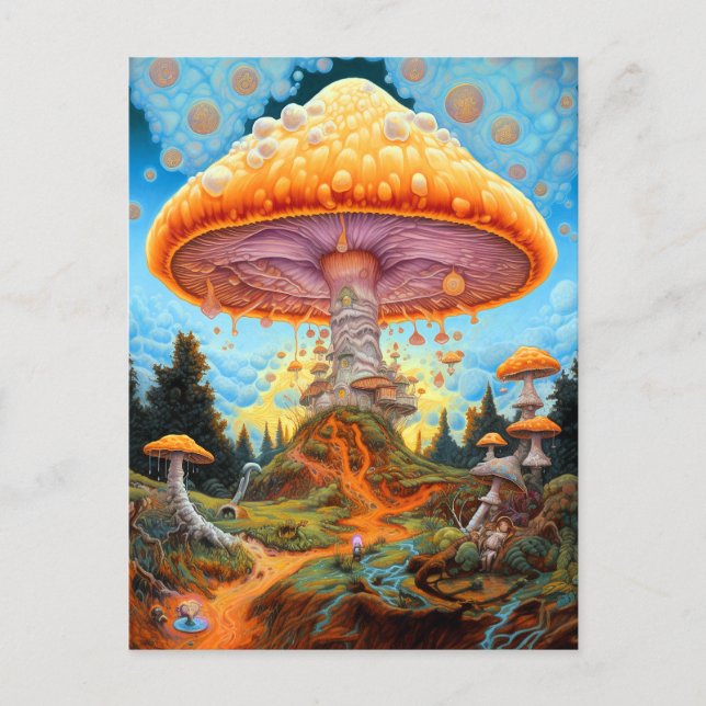 Cartão Postal Paisagem de Cogumelo Arte de Fantasia Surreal (Frente)