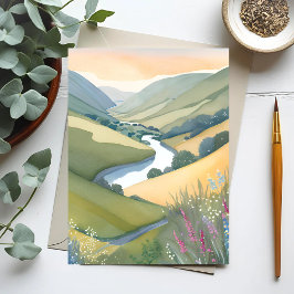 Cartão Postal Paisagem de Colinas Ondulantes | Aquarela Bonita