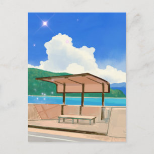 Cartão Postal Paisagem de desenho animado verão céu azul praia