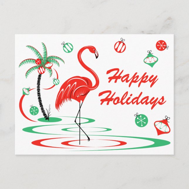 Cartão Postal Paisagem de Feriados Felizes do Flamingo de Natal  (Frente)