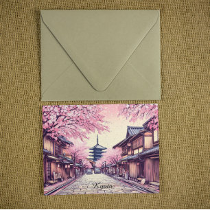 Cartão Postal Paisagem de Flor de Cerejeira do Japão em Kyoto