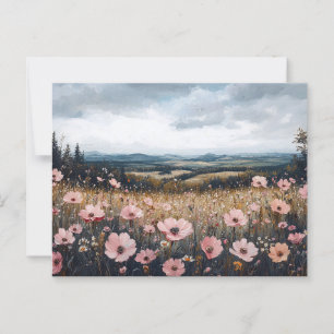 Cartão Postal Paisagem de Flores Selvagens Cor-de-Rosa Esbranqui
