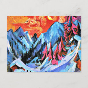 Cartão Postal Paisagem de Inverno ao Luar por Ernst Kirchner