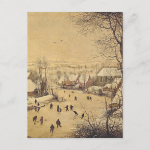 Cartão Postal Paisagem de inverno com armadilha para pássaros po