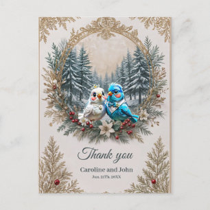 Cartão Postal Paisagem de inverno com casal de casamento de páss