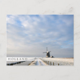 Cartão Postal Paisagem de inverno com neve e moinho de vento na
