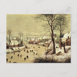 Cartão Postal Paisagem de inverno com patinadores por Pieter Bru