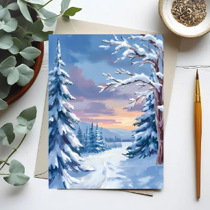 Cartão Postal Paisagem de Inverno   Pintura da Natureza com Neve