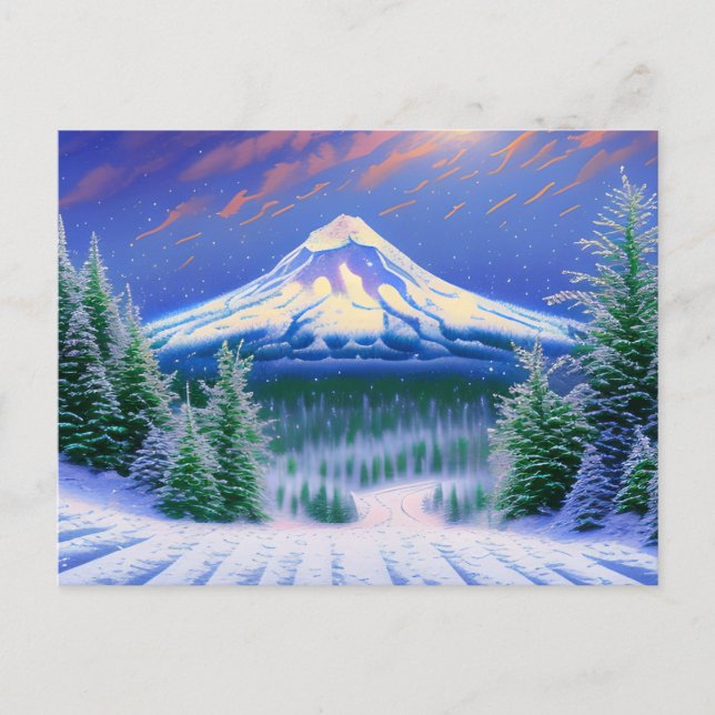 Cartão Postal Paisagem de Neve do Mt Hood (Frente)