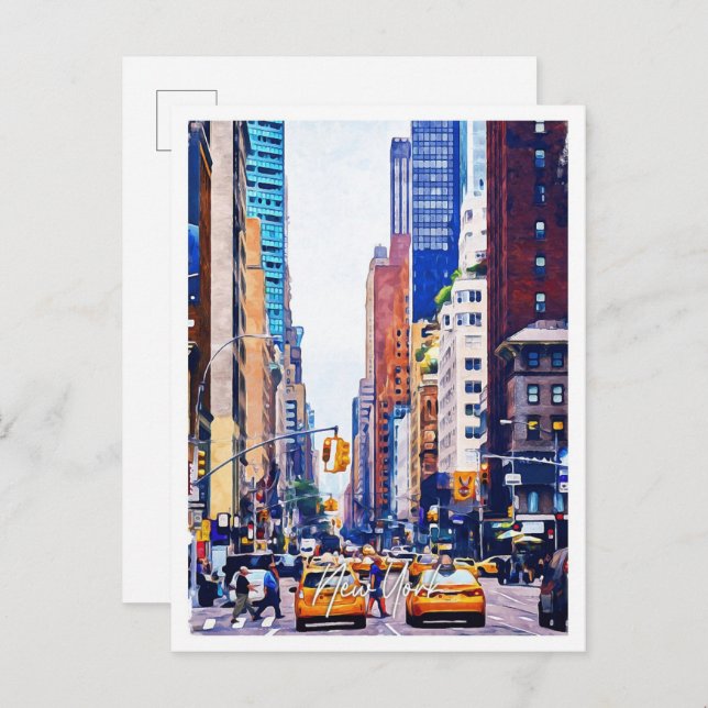 Cartão Postal Paisagem de Nova York USA Oil Paint City Landscape (Frente/Verso)