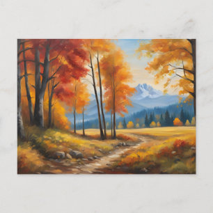 Cartão Postal Paisagem de outono com Árvores e Montanhas Laranja