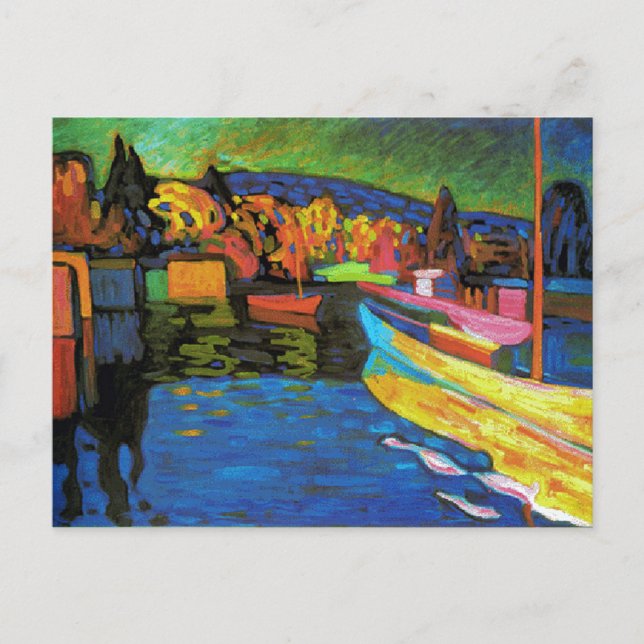 Cartão Postal Paisagem de outono com barcos (Frente)