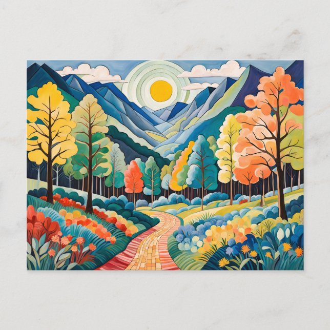 Cartão Postal Paisagem de outono Montanhenta com Trilha (Frente)