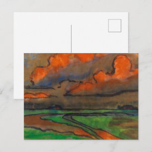 Cartão Postal Paisagem de Pântano Sob Nuvens Vermelhas Emil No