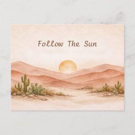 Cartão Postal Paisagem de pôr do sol no deserto em aquarela neut