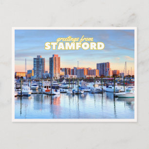 Cartão Postal Paisagem de Stamford Connecticut Porto Barcos Saud