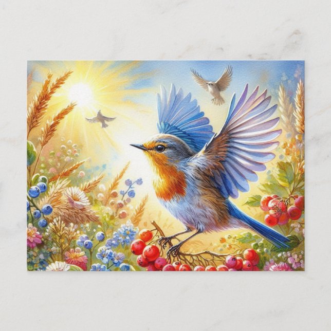 Cartão Postal Paisagem de Verão de Belas Aves 3 (Frente)