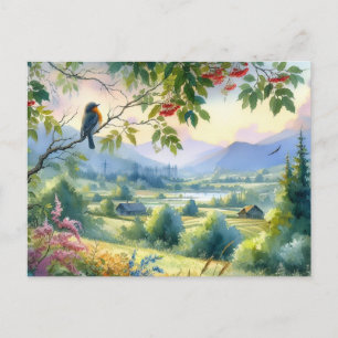 Cartão Postal Paisagem de Verão de Belas Aves 4