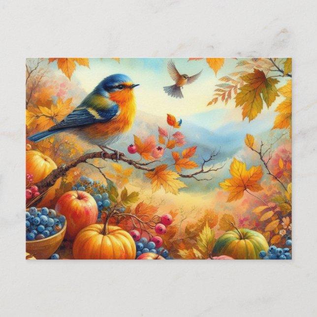 Cartão Postal Paisagem de Verão de Belas Aves 7 (Frente)